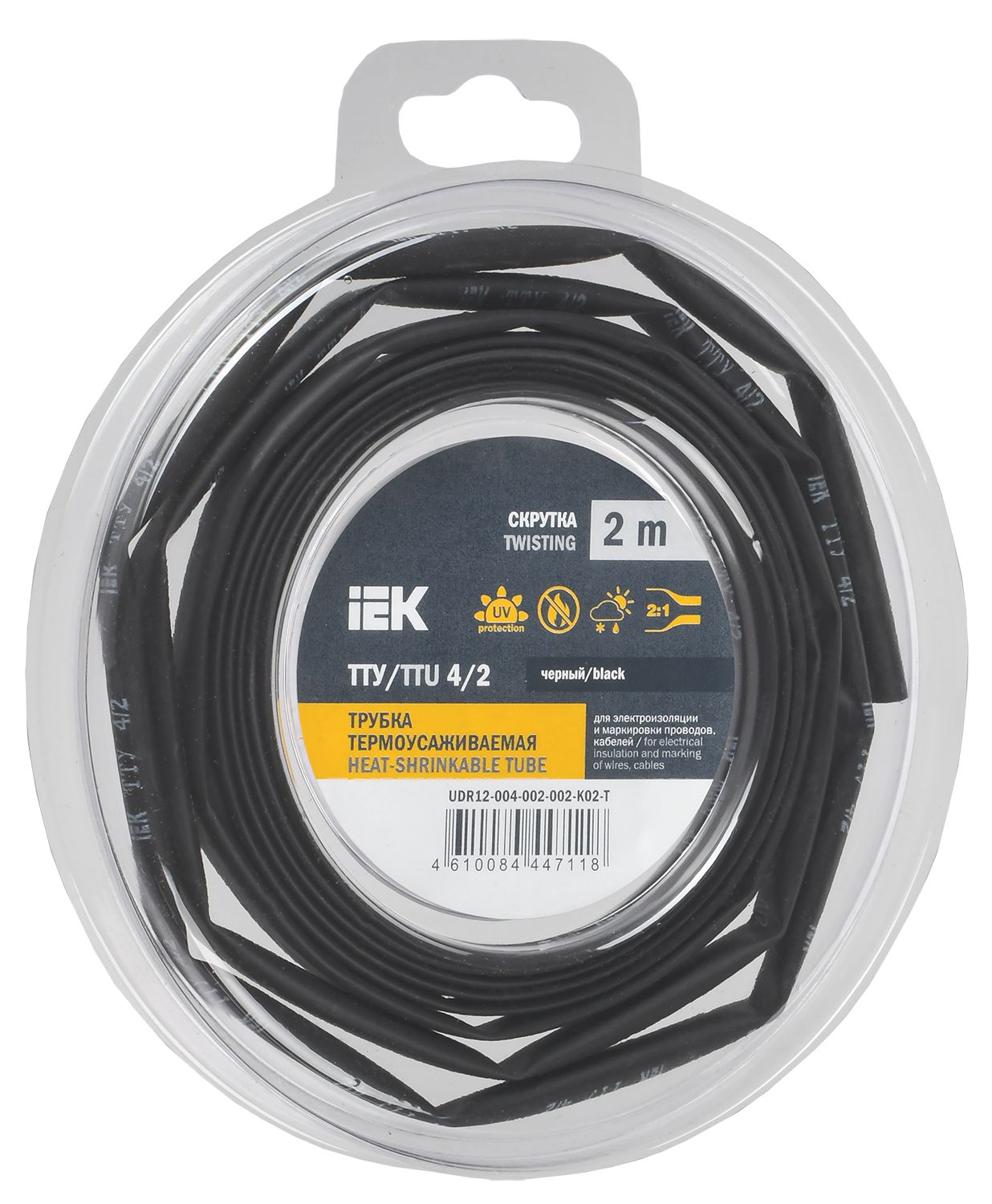 Трубка термоусадочная ТТУ нг-LS 4/2 черная (2м/упак) IEK (UDR12-004-002-002-K02-T)