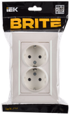 BRITE Розетка 2-местная с заземлением без защитных шторок плоская 16А в сборе РСПл12-3-БрЖ жемчуг IEK1