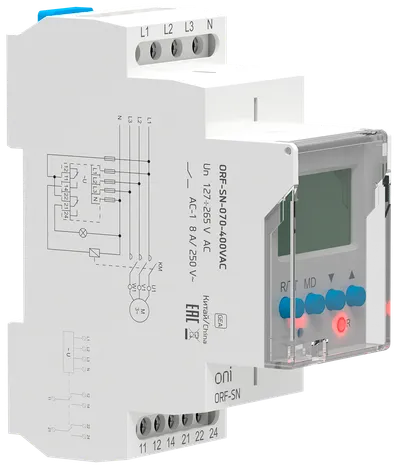 Реле контроля фаз ORF предназначены для контроля параметров электрической сети (чередование фаз, обрыв фаз и нейтрали, асимметрия, повышенное и пониженное напряжение) и и защиты чувствительных к этим параметрам потребителей.