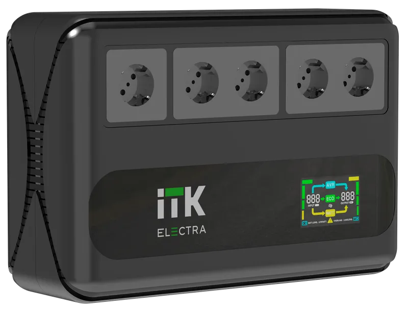 ITK ELECTRA LT5 ИБП Линейно-интерактивный 800ВА/480Вт однофазный с LCD дисплеем с АКБ 1х9AH 5 розеток Schuko
