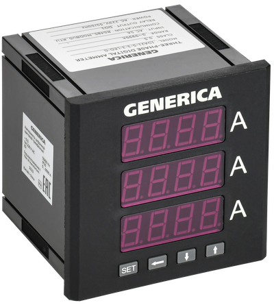 Амперметр цифровой щитовой трехфазный DO RS-485 96х96мм LED GENERICA