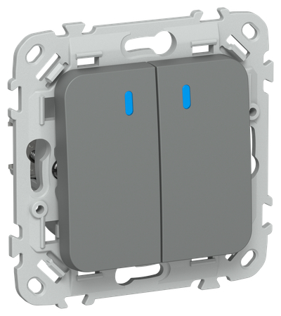 FLITE Выключатель 2-клавишный проходной с индикацией 10А ВС62-1-1-ФлМА мокрый асфальт IEK