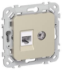 FLITE Розетка 2-местная RJ45/TV категория 5Е UTP РКТВ5е-2-0-ФлШ шампань IEK
