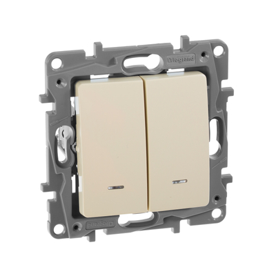 ETIKA Выключатель 2-клавишный с подсветкой/индикацией схема 5L 10АХ безвинтовые зажимы слоновая кость