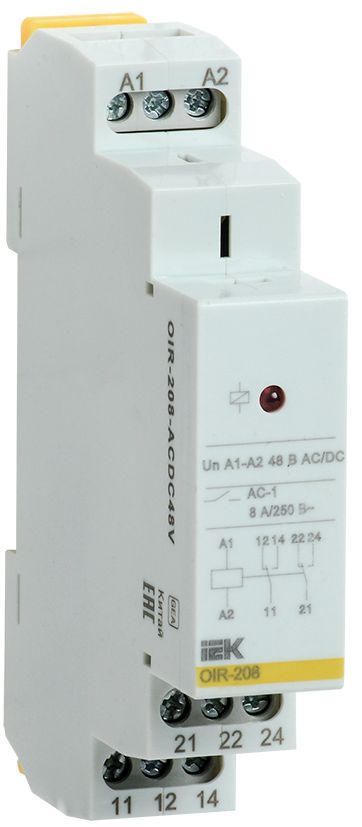 Реле промежуточное модульное OIR 2 контакта 8А 48В AC/DC IEK (OIR-208-ACDC48V)