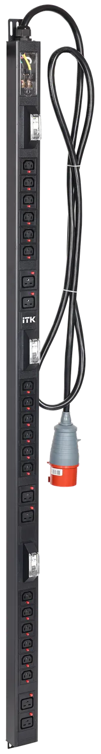 ITK BASE PDU вертикальный PV1113 38U 3 фазы 32А 18 розеток C13 + 6 розеток C19 кабель 3м вилка IEC60309 (промышленная)