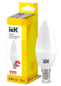 Лампа светодиодная ALFA C35 свеча 8Вт 230В 3000К E14 (6шт) IEK