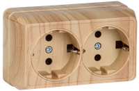 OKTAVA Розетка 2-местная с заземлением для открытой установки 16А РС22-3-ОС сосна GENERICA