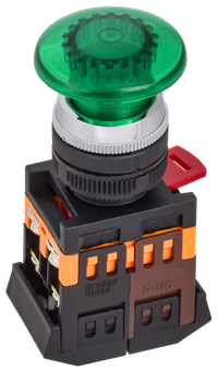 Кнопка AELA-22 "Грибок" зеленый d22мм неон/240В NO+NC GENERICA