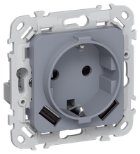 FLITE Розетка 1-местная с заземлением с защитными шторками 16А с USB A+A 3,1А РСЮша11-0-ФлМ маренго IEK