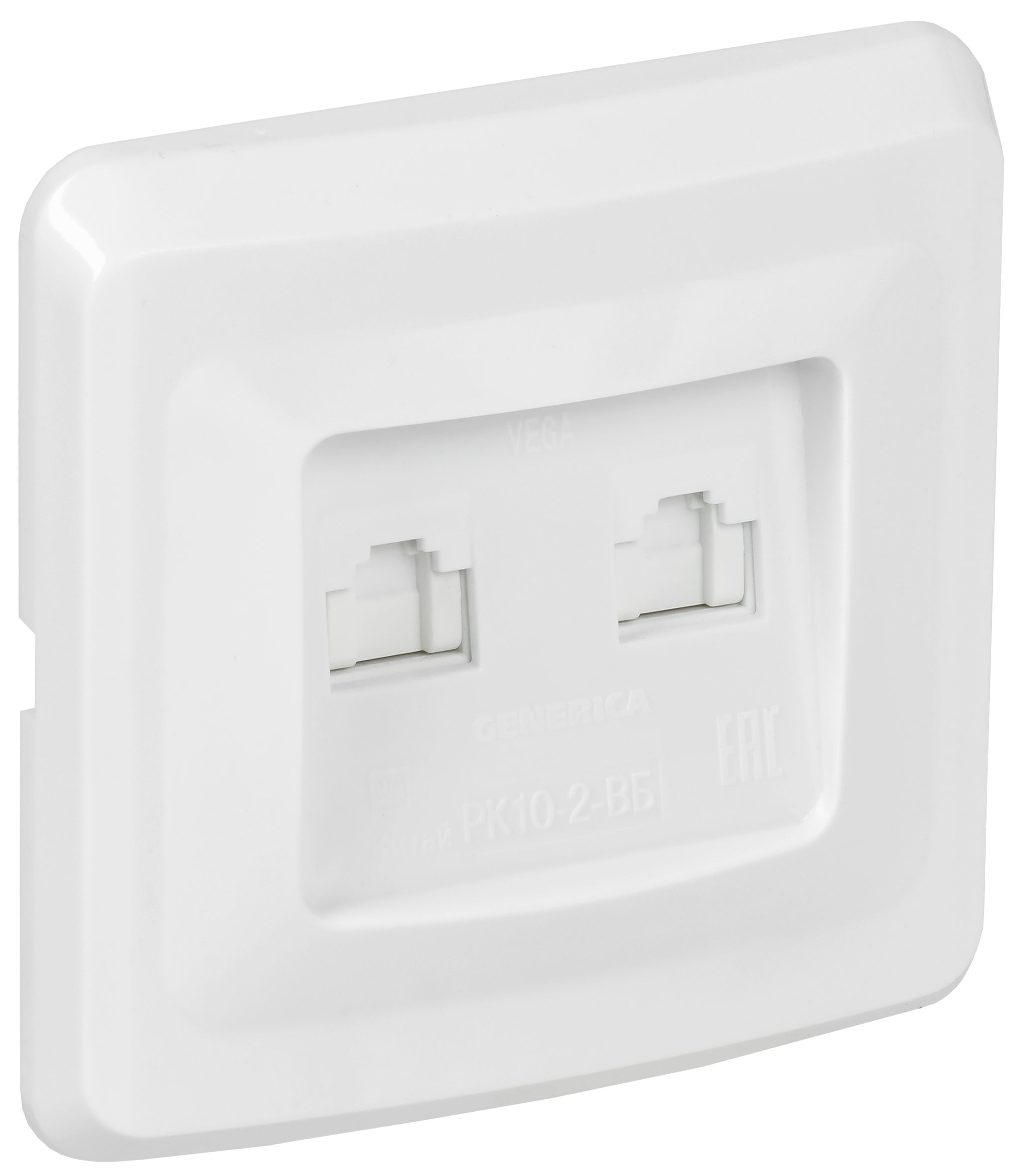 VEGA Розетка 2-местная компьютерная RJ45 кат.5е РК10-2-ВБ белый GENERICA