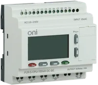 ONI Programmable Logic Relay. Expandable version. With built-in screen. 10 discrete inputs (6 as 0-10V, 4 as 60kHz), 4 relay outputs. Built-in RS485. Supply voltage 24V DC