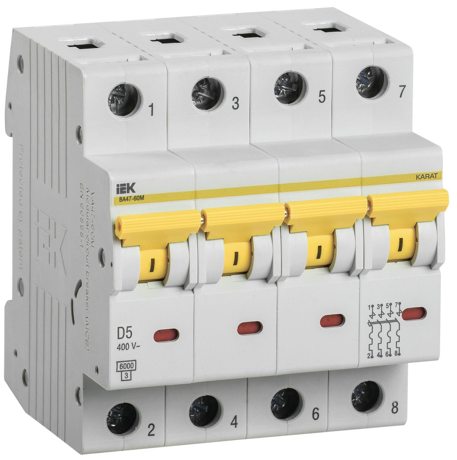 KARAT Автоматический выключатель ВА47-60M 4P D 5А 6кА IEK (MVA31-4-005-D)