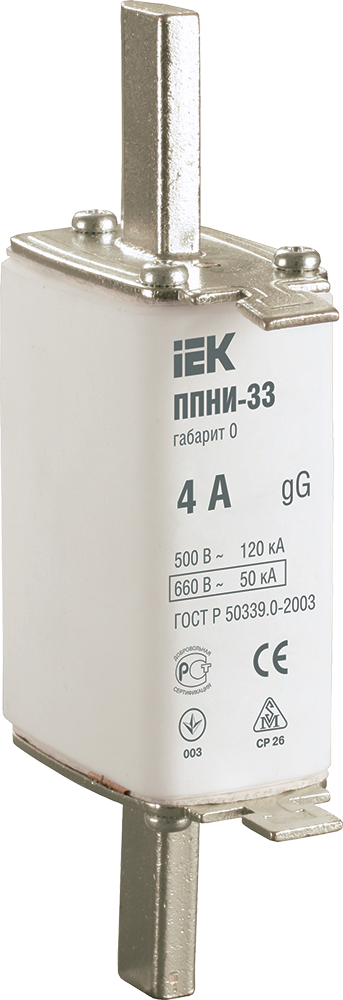 Плавкая вставка предохранителя ППНИ-33 габарит 0 4А IEK