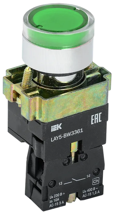 Кнопка управления LAY5-BW3361 с подсветкой зеленый 1з IEK