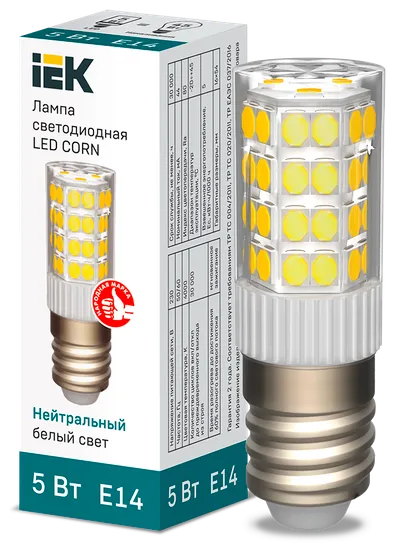 LED capsule lamp LED CORN capsule 5W 230V 4000K ceramics E14 IEK is a replacement for capsule halogen lamps of the corresponding base and is used both for basic lighting of residential and commercial premises, and for spot and accent lighting.