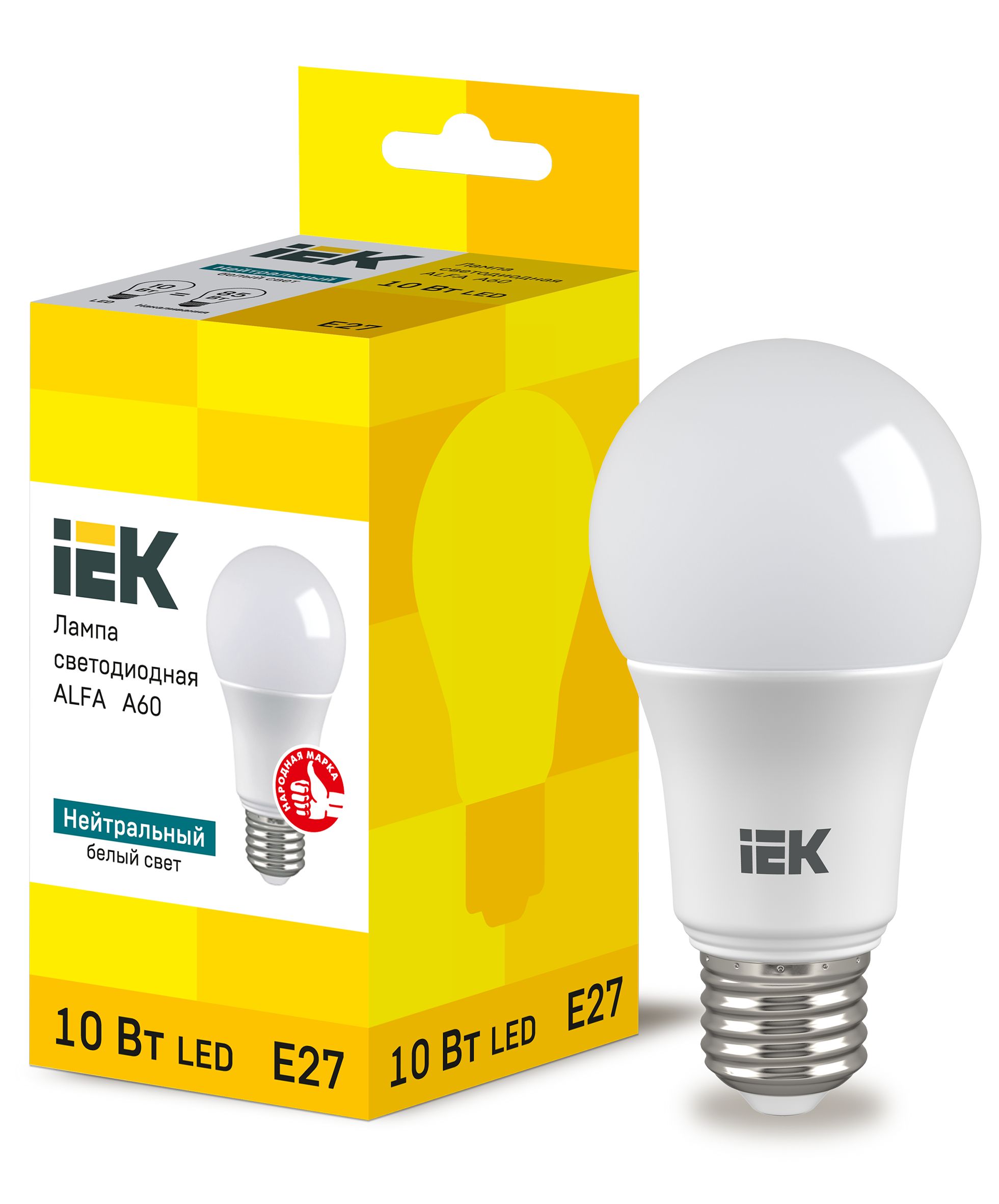 Лампа светодиодная ALFA A60 груша 10Вт 230В 4000К E27 (6шт) IEK (LLA-A60-10-230-40-E27-6)