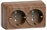OKTAVA 2-gang socket with grounding with protective shutters for open installation 16A RSsh22-3-OD oak IEK