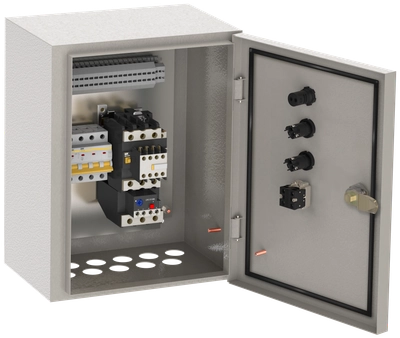 Ящик управления РУСМ5113-3574 нереверсивный 1 фидер автоматический выключатель на каждый фидер c переключателем на автоматический режим с дополнительными контактами на автоматическом выключателе 32А IP54 IEK