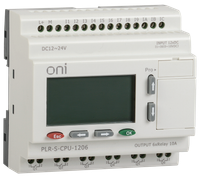 Логическое реле PLR-S. Модуль ЦПУ серии ONI c 12 каналами дискретного ввода (6 из которых могут использоваться как аналоговый ввод 0..10 В DC), 6 каналами релейного вывода (до 10А). Встроенные каналы высокоскоростного счета до 60 КГц.Встроенный дисплей. Встроенные RTC. До 1024 программных блоков. Напряжение питания 12-24 В DC. Расширяемое.