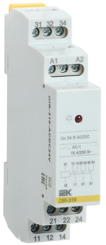 Реле промежуточное модульное OIR 3 контакта 16А 24В AC/DC IEK (OIR-316-ACDC24V)