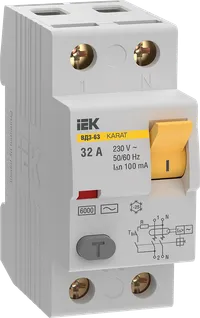 Выключатель дифференциальный (УЗО) KARAT ВД3-63 2P 32А 100мА 6кА тип AC IEK