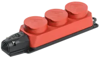 Розетка (колодка) 3-местная РБ33-1-0м с защитными крышками IP44 ОМЕГА каучук красная IEK