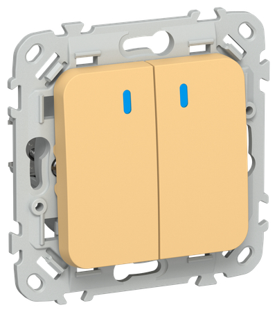 FLITE Выключатель 2-клавишный с индикацией 10А ВС12-1-1-ФлЗ золотарник IEK