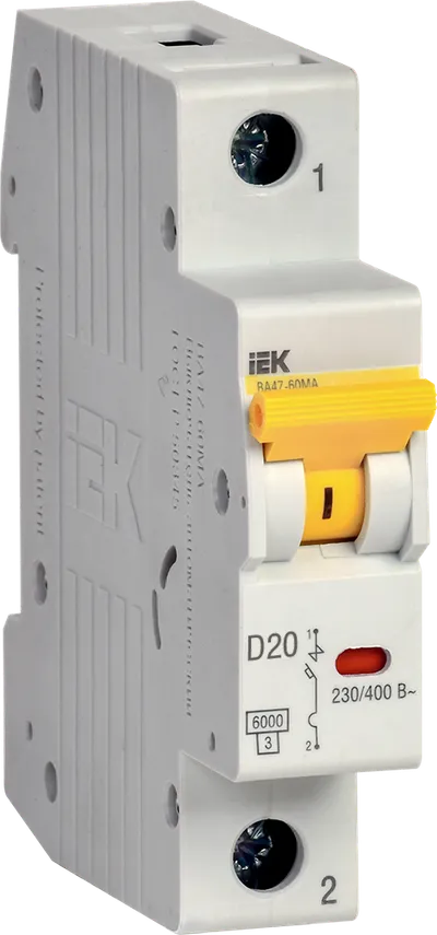 Miniature circuit breaker VA47-60MA without thermal releaser 1P 20A 6kA D IEK