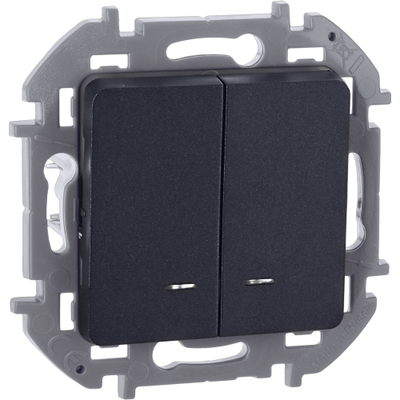 INSPIRIA Выключатель 2-клавишный с подсветкой/индикацией схема 5L 10АХ безвинтовые зажимы антрацит