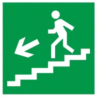 Self adhesive label 50x50mm "Evacuation exit direction down the stairs to the left"