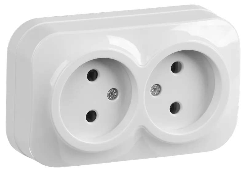 RS22-2-XB Double socket without grounding contact 10A with opening installation GLORY (white) IEK