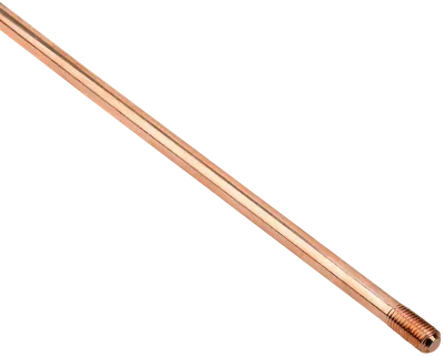 Стержень заземления товарного знака IEK используется в качестве вертикального заземлителя. На стальные прутки гальваническим методом наносится медное покрытие. Стержень заземления представляет собой круглый проводник, на концах которого накатывается резьба.