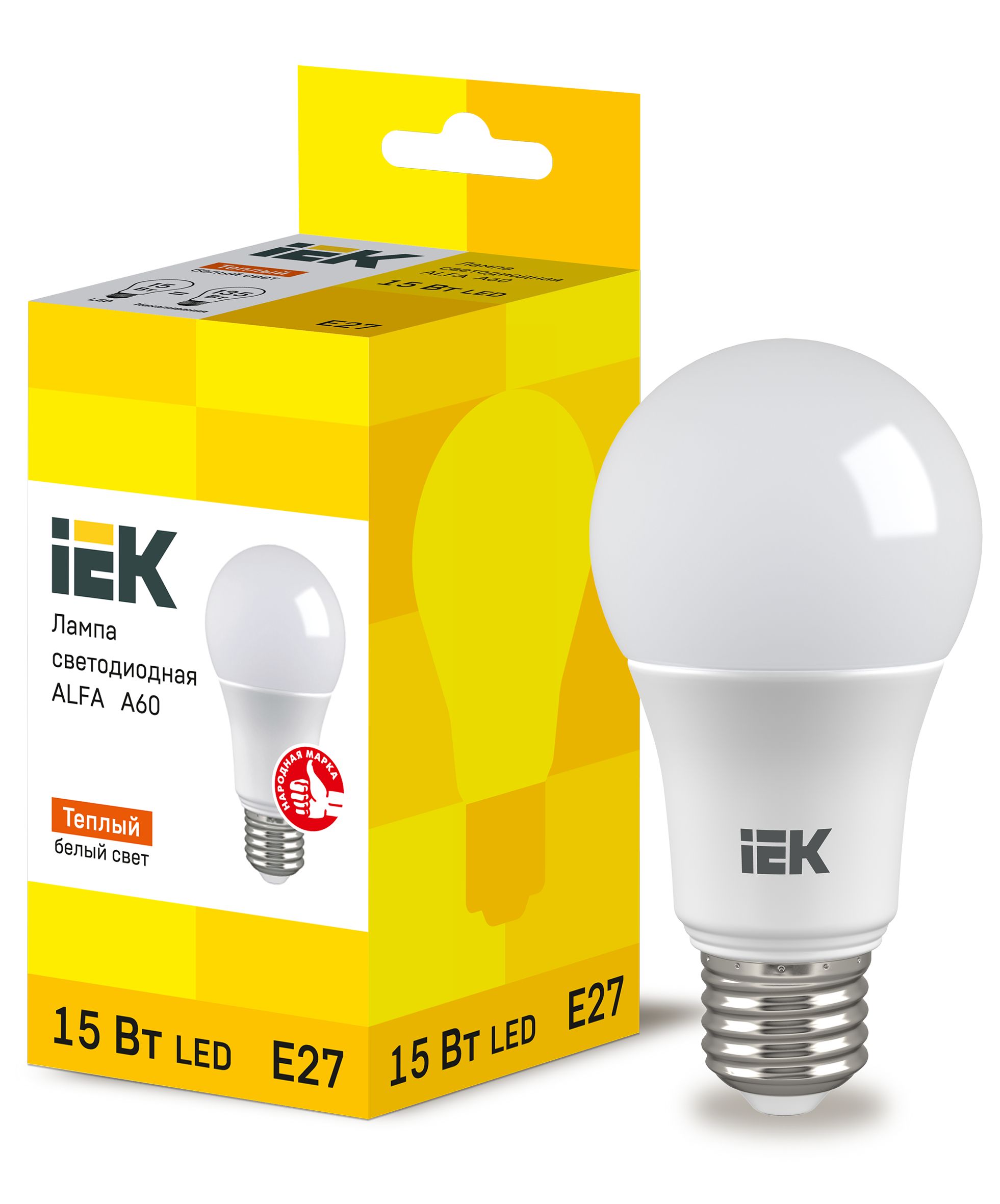 Лампа светодиодная ALFA A60 груша 15Вт 230В 3000К E27 (6шт) IEK (LLA-A60-15-230-30-E27-6)