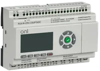 ONI Micro PLC. Expandable version. With built-in screen. 10 discrete inputs (4 as U/I, 2 as 0-10V, 4 up to 60kHz), 2 transistor outputs up to 10kHz, 8 relay outputs. RTC. SD card. RS485. ethernet. Supply voltage 24V DC