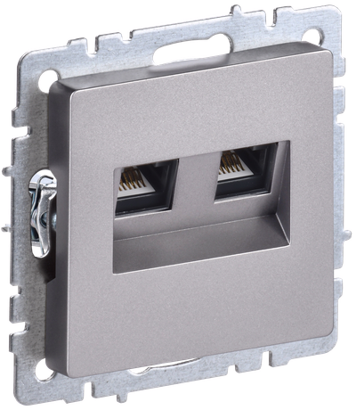 BRITE Розетка компьютерная двойная RJ45 кат.5E РК10-2-БрС сталь IEK