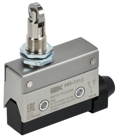 Микропереключатель концевой МП-7312 вертикальный толкатель с нажимным роликом резьбовое крепление IP40 IEK