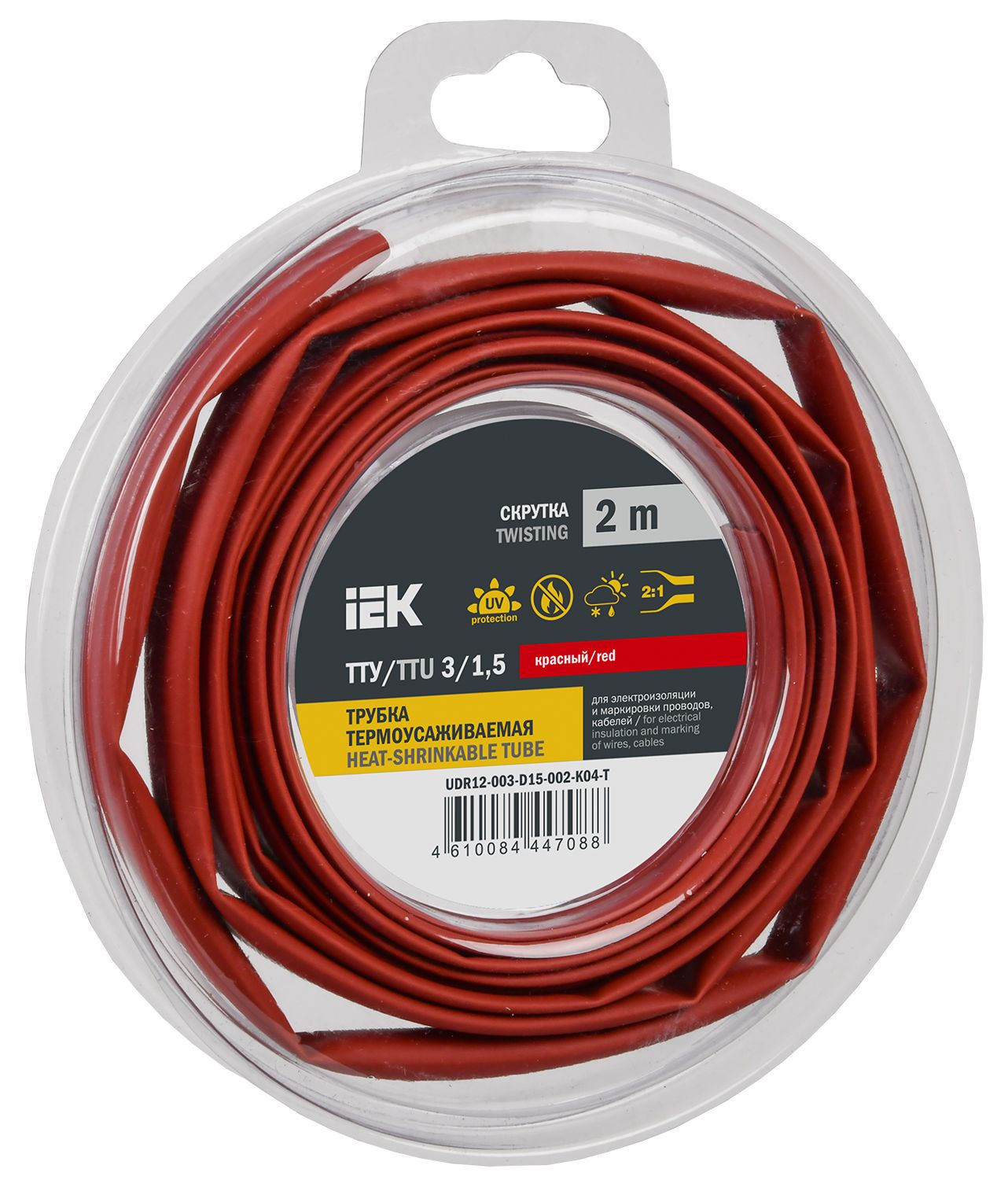 Трубка термоусадочная ТТУ нг-LS 3/1,5 красная (2м/упак) IEK (UDR12-003-D15-002-K04-T)