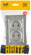 BRITE Socket 2-gang without earthing without protective shutters 10A, assembled RS12-2-BrS steel IEK1