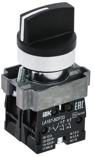 Переключатель LA167-BDF33 на 3 положения 2NO черный IEK