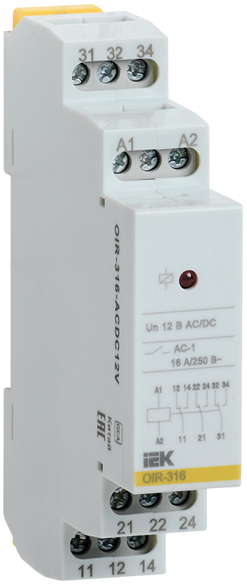 Intermediate modular relay 3 contacts 16A 12V AC/DC