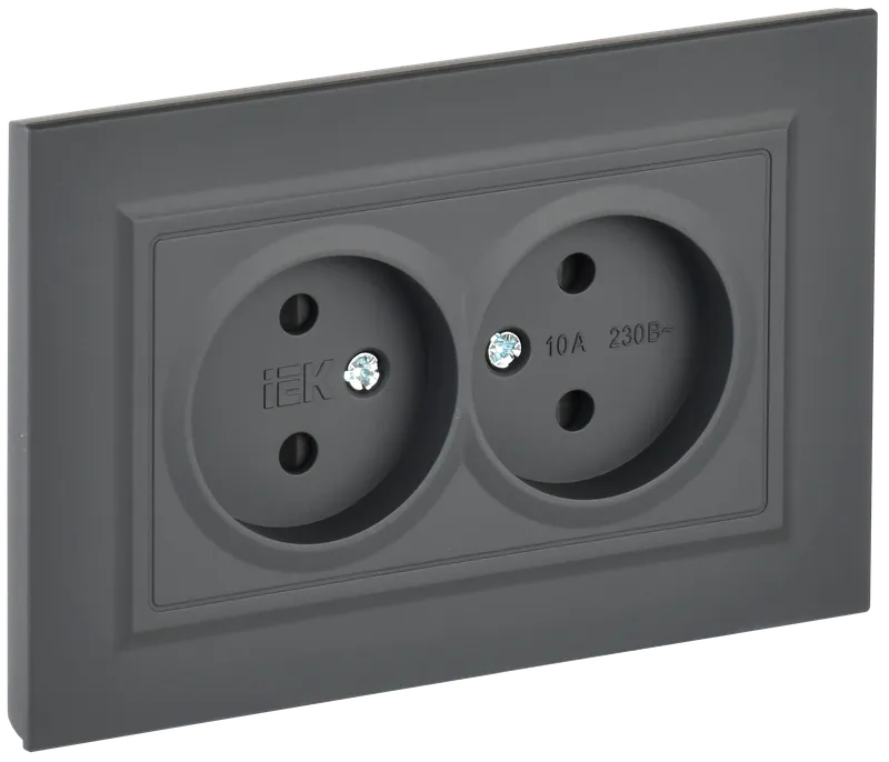BRITE 2-gang socket without earthing with protective shutters 10A, complete RSsh12-2-BrG graphite IEK