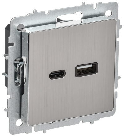 BRITE Розетка USB A+C 18Вт РЮ11-1-БрГН металл хром/никель IEK