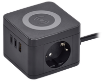 DOMINIC Удлинитель с беспроводной зарядкой 10Вт У02К 2 места 2P+PE 1,3м 3х1,0мм2 16А/250В USB A+C черный IEK