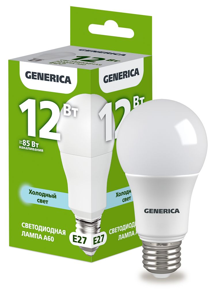Лампа светодиодная A60 груша 12Вт 230В 6500К E27 GENERICA (LL-A60-12-230-65-E27-G)