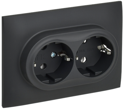 SKANDY Розетка 2-местная с заземлением без защитных шторок 16А в сборе SK-R08G графит IEK