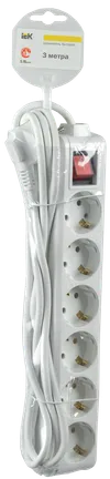 Extension cord U 06K with a switch 6 sockets 2P+PE/3meters 3x1mm2 16A/250 IEK1