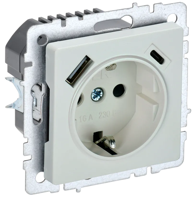 BRITE Socket 1gang grounded with protective shutters 16A with USB A+C 18W RYUSH11-1-BRJ pearl IEK