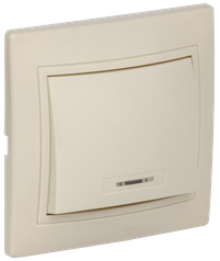 KVARTA Выключатель 1-клавишный с индикацией 10А ВС10-1-1-ККм кремовый GENERICA