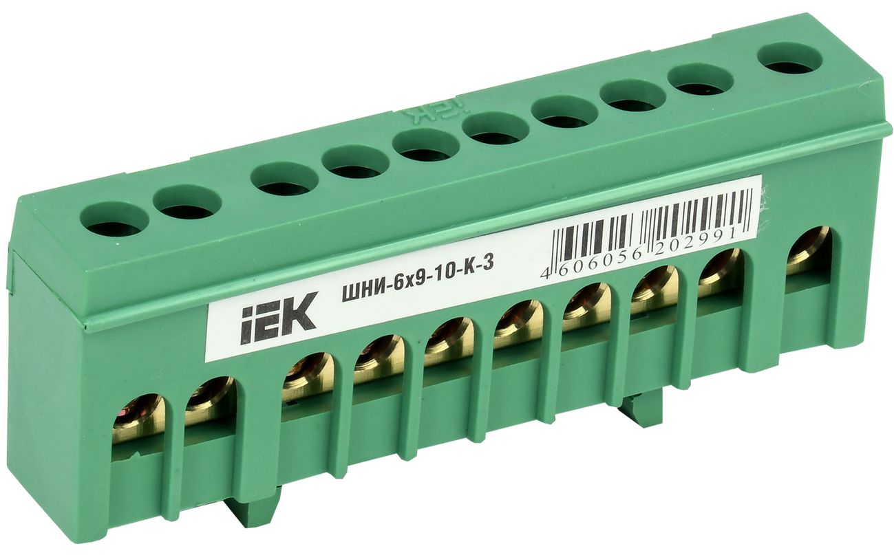 Шина PE "земля" в корпусном изоляторе на DIN-рейку ШНИ-6х9-10-К-З IEK